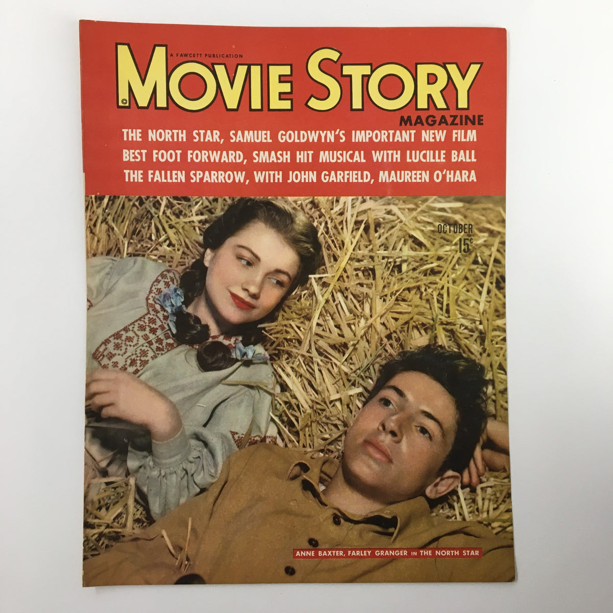COVER ONLY Movie Story Magazine October 1943 with the image of Anne Baxter and Farley Granger, showcasing classic Hollywood nostalgia and ideal for framing.