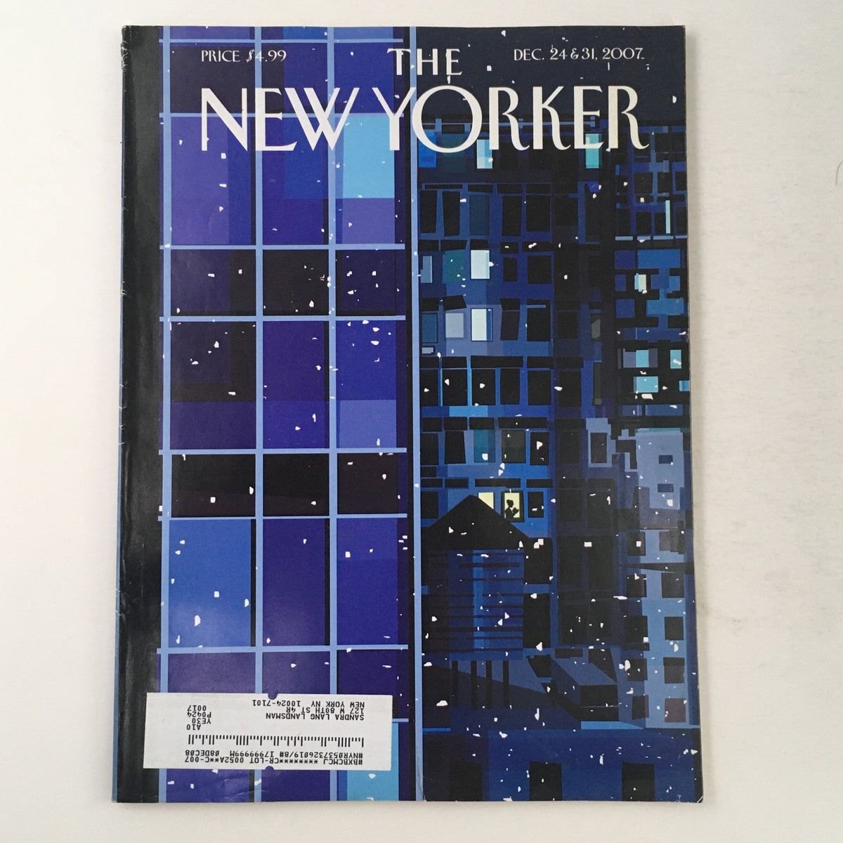 The New Yorker Full Magazine December 24 2007 cover featuring a winter cityscape with snowflakes highlighting the theme of climate change.