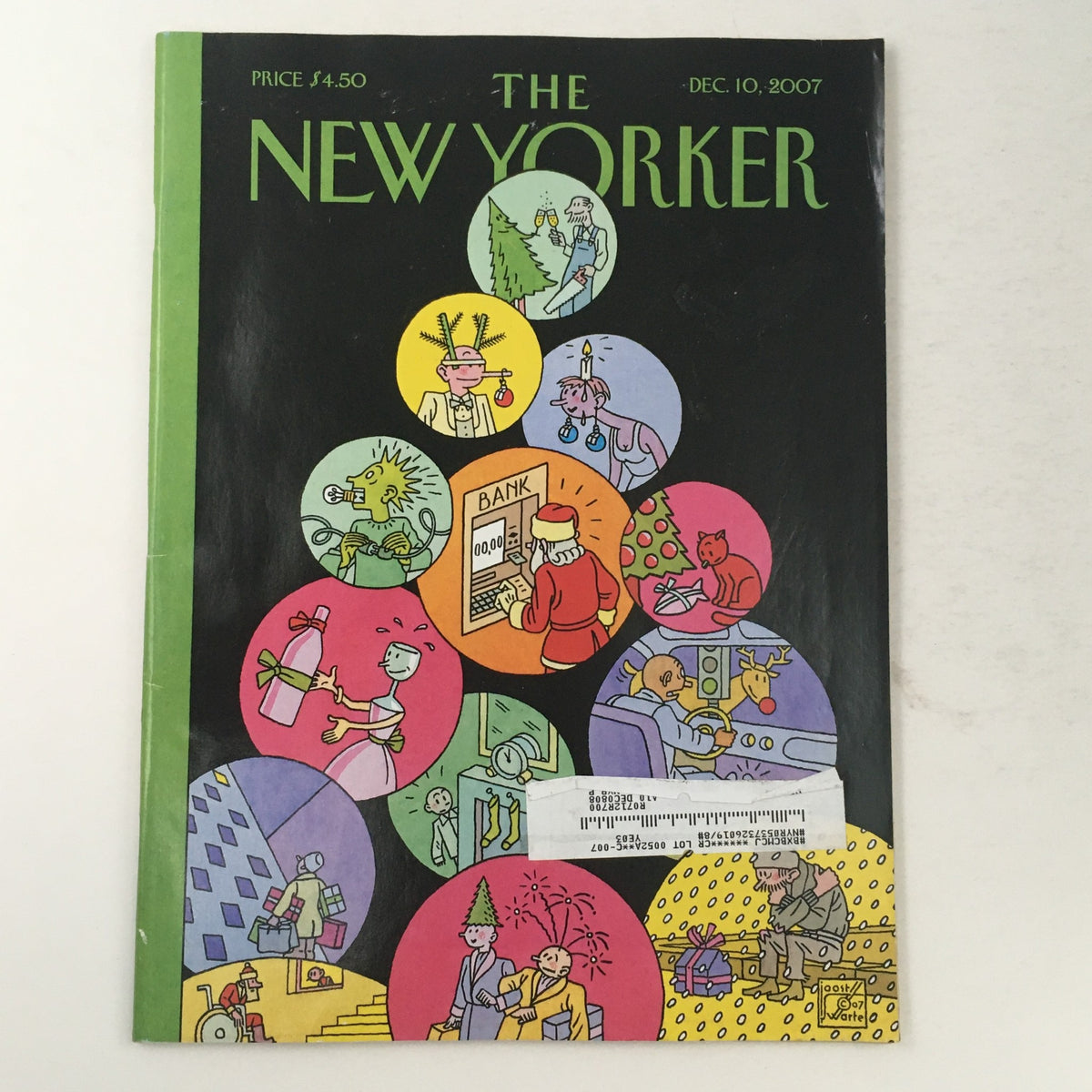 The New Yorker Magazine December 10 2007 cover showcasing colorful illustrations including a holiday theme, designed by Joost Swarte, highlighting the Lower East Side Synagogue.