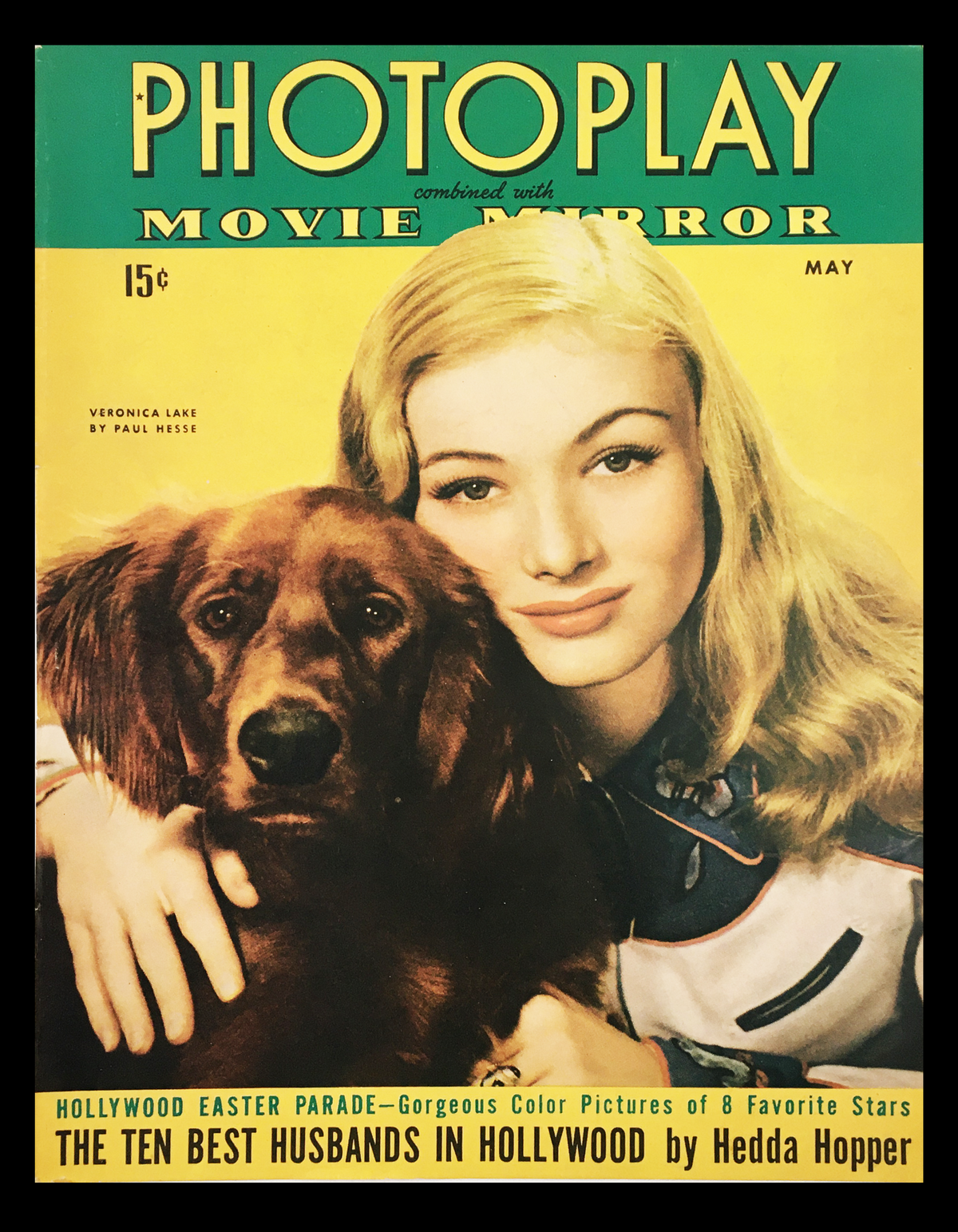 COVER ONLY Photoplay Movie Mirror Magazine May 1943 featuring Veronica Lake with a dog, showcasing mid-20th century design and vintage Hollywood charm.