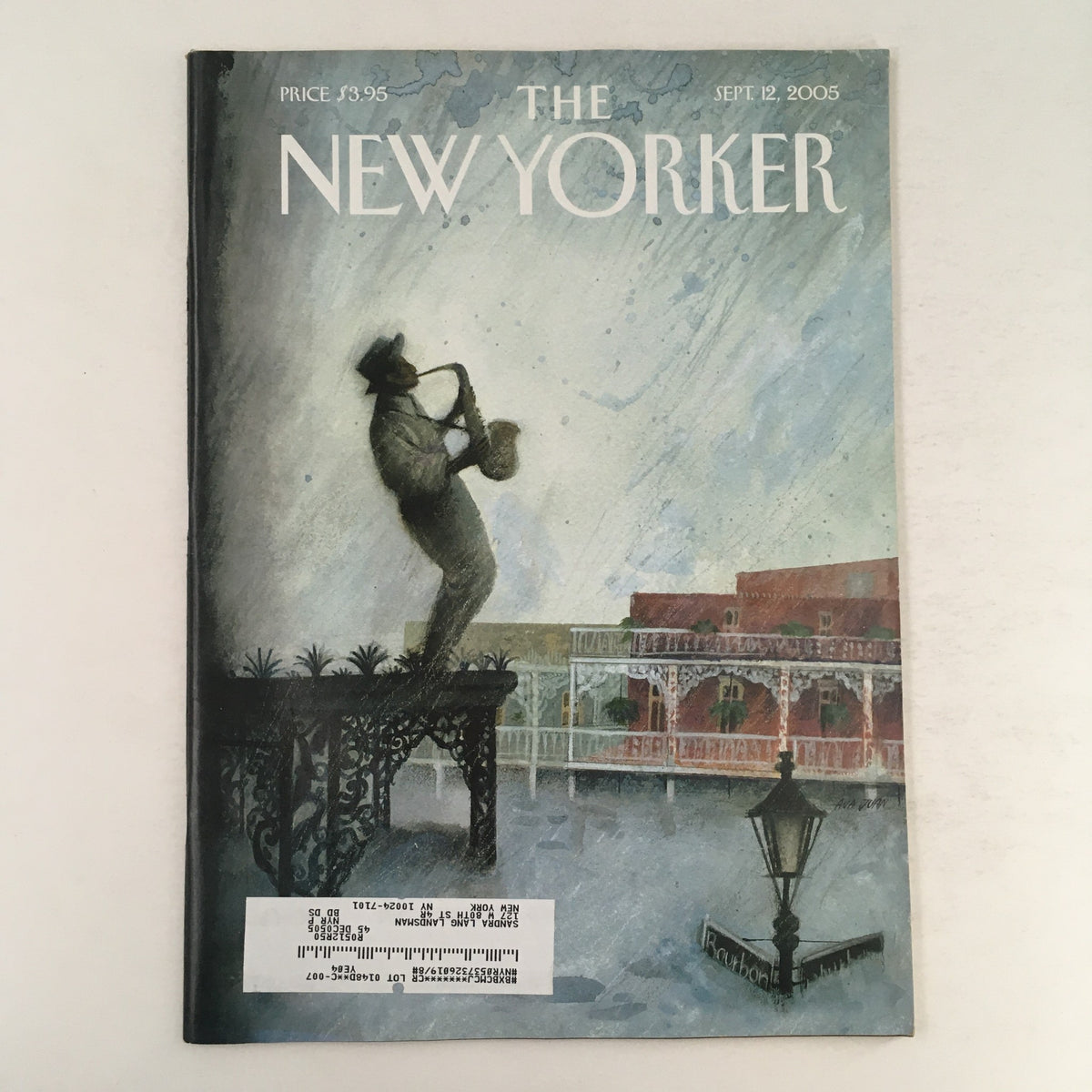 The New Yorker September 12 2005 magazine cover featuring a saxophonist silhouette against an atmospheric backdrop, designed by Ana Juan.
