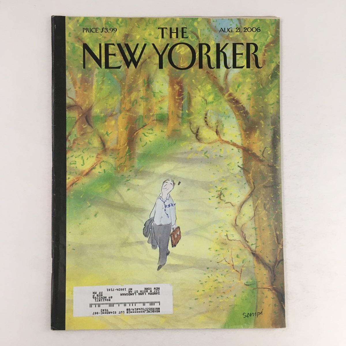 The New Yorker Magazine August 21 2006 featuring the cover art titled 'Fresh Intoxication' by Jean-Jacques Sempé, depicting a serene landscape with a figure walking through a wooded path.
