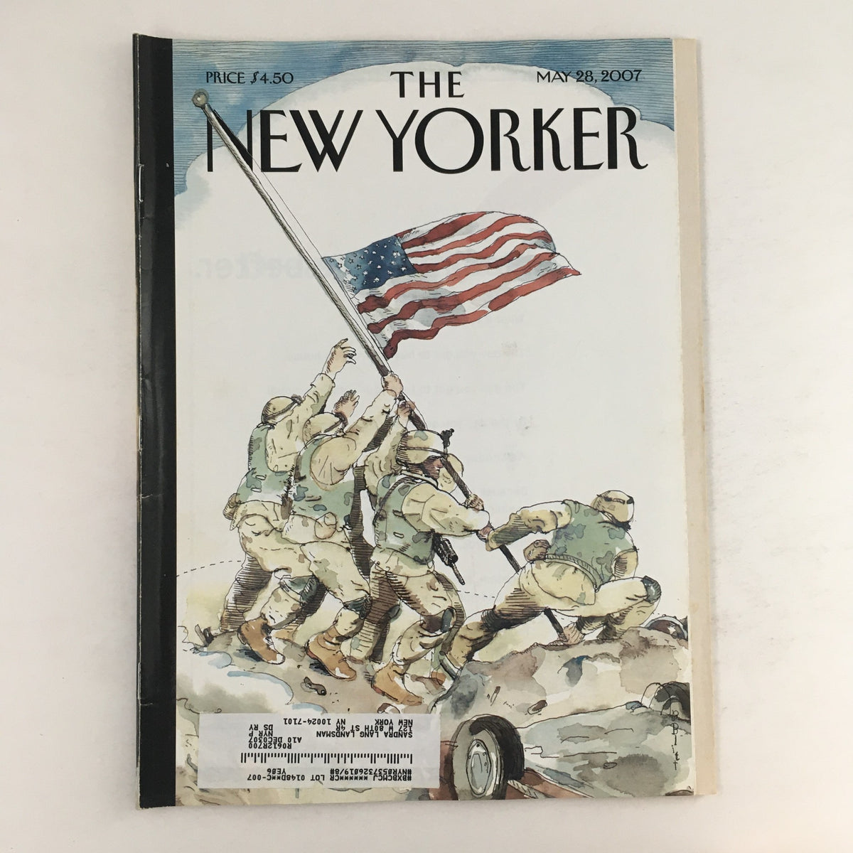 The New Yorker Full Magazine May 28 2007 featuring the iconic cover illustration 'Flag at Iwo Jima' by Barry Blitt, showcasing soldiers raising the American flag.
