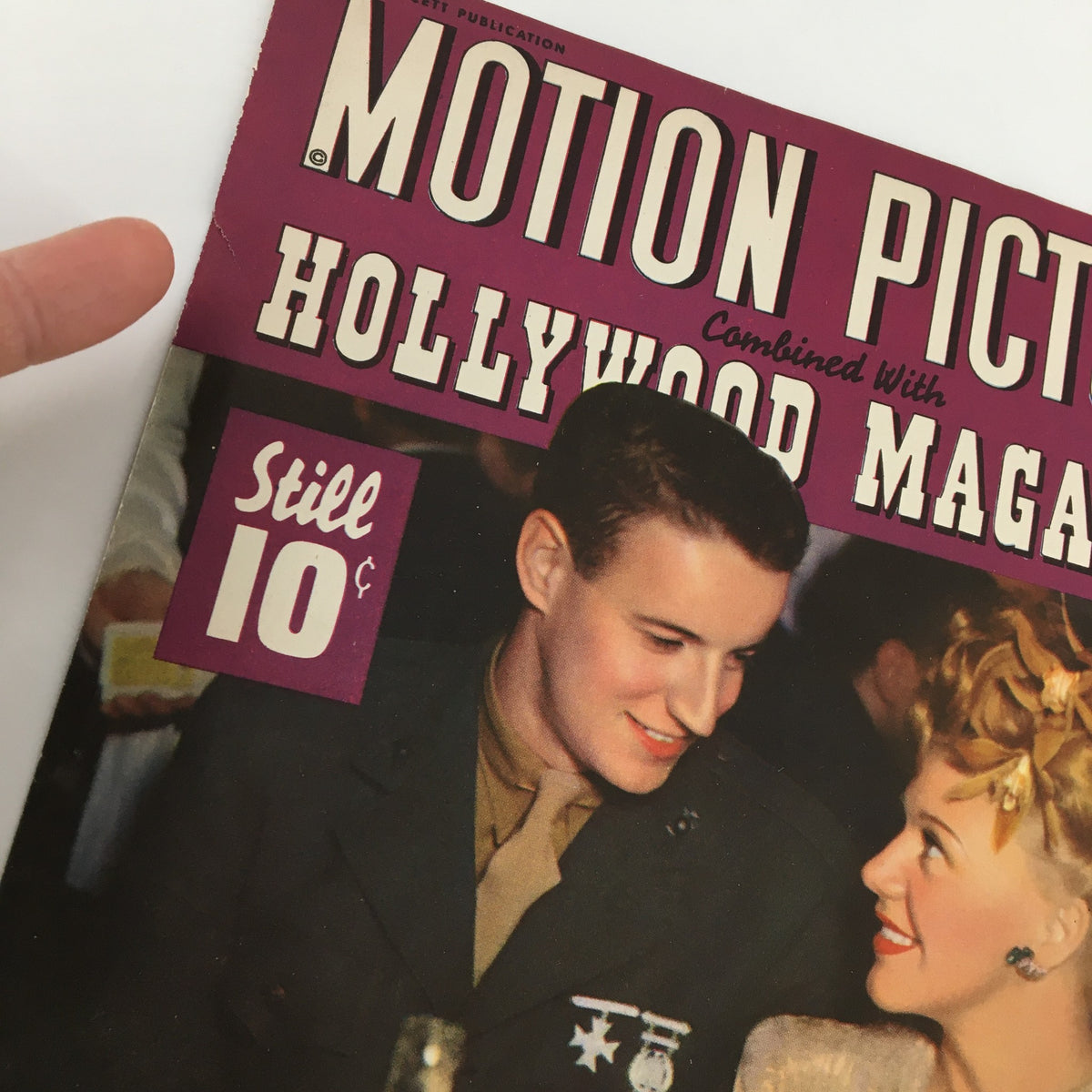 Close-up of the COVER ONLY Motion Picture Hollywood Magazine June 1943 showcasing the iconic Ginger Rogers. This image captures the magazine’s details, perfect for display and a testament to classic cinema.
