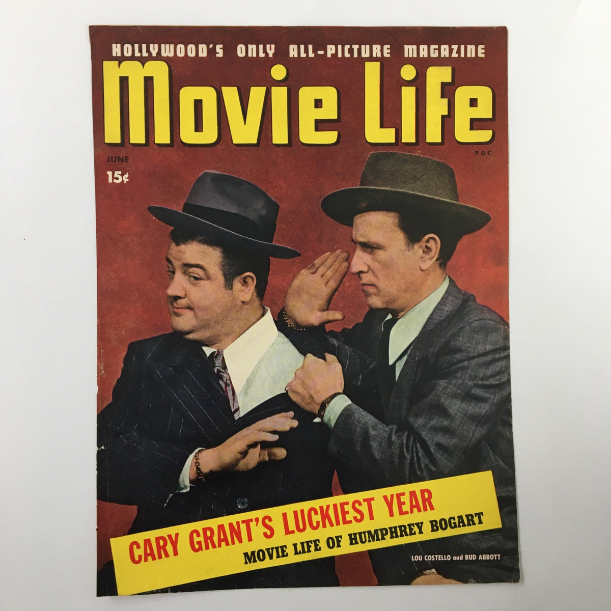COVER ONLY Movie Life Magazine June 1943 featuring Lou Costello and Bud Abbott, showcasing vintage Hollywood charm, perfect for collectors and decor.