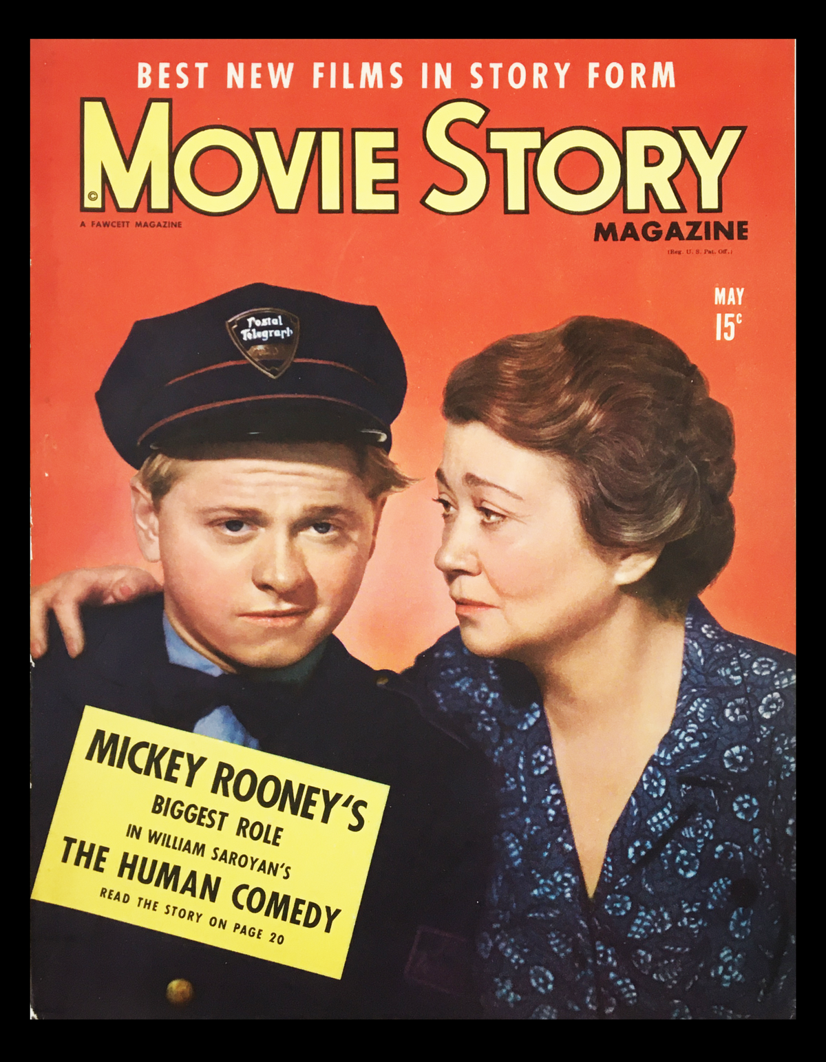 COVER ONLY Movie Story Magazine May 1943 featuring Mickey Rooney's biggest role in The Human Comedy, showcasing a vibrant vintage design with a colorful cover art.