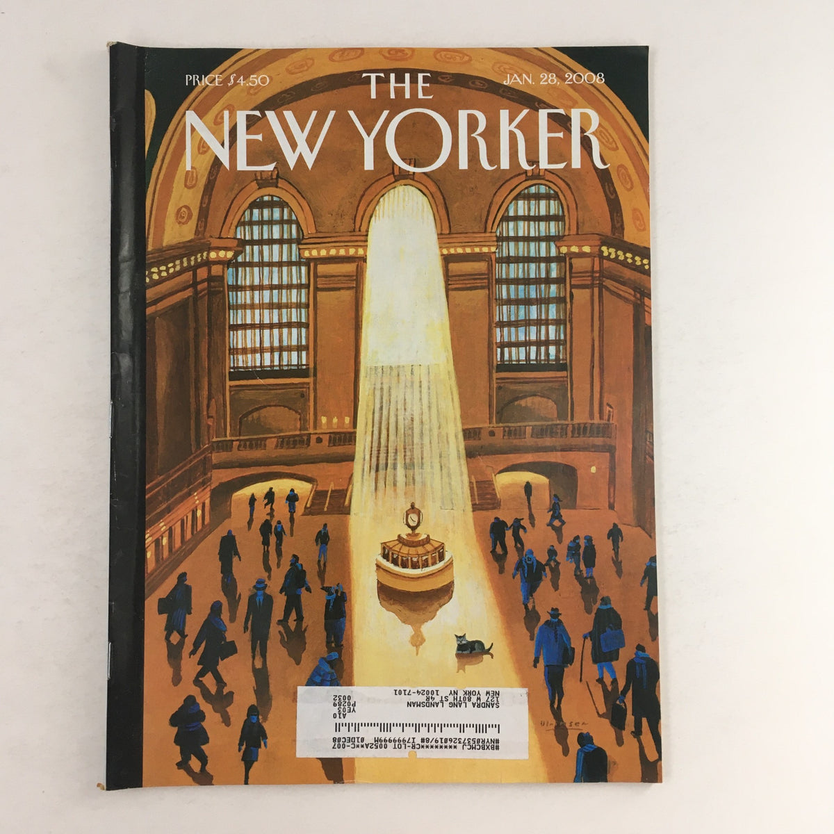 The New Yorker Full Magazine, January 28, 2008, featuring the captivating cover art 'Central Station' by Mark Ulriksen, showcasing a bustling train station with people under bright skylights.