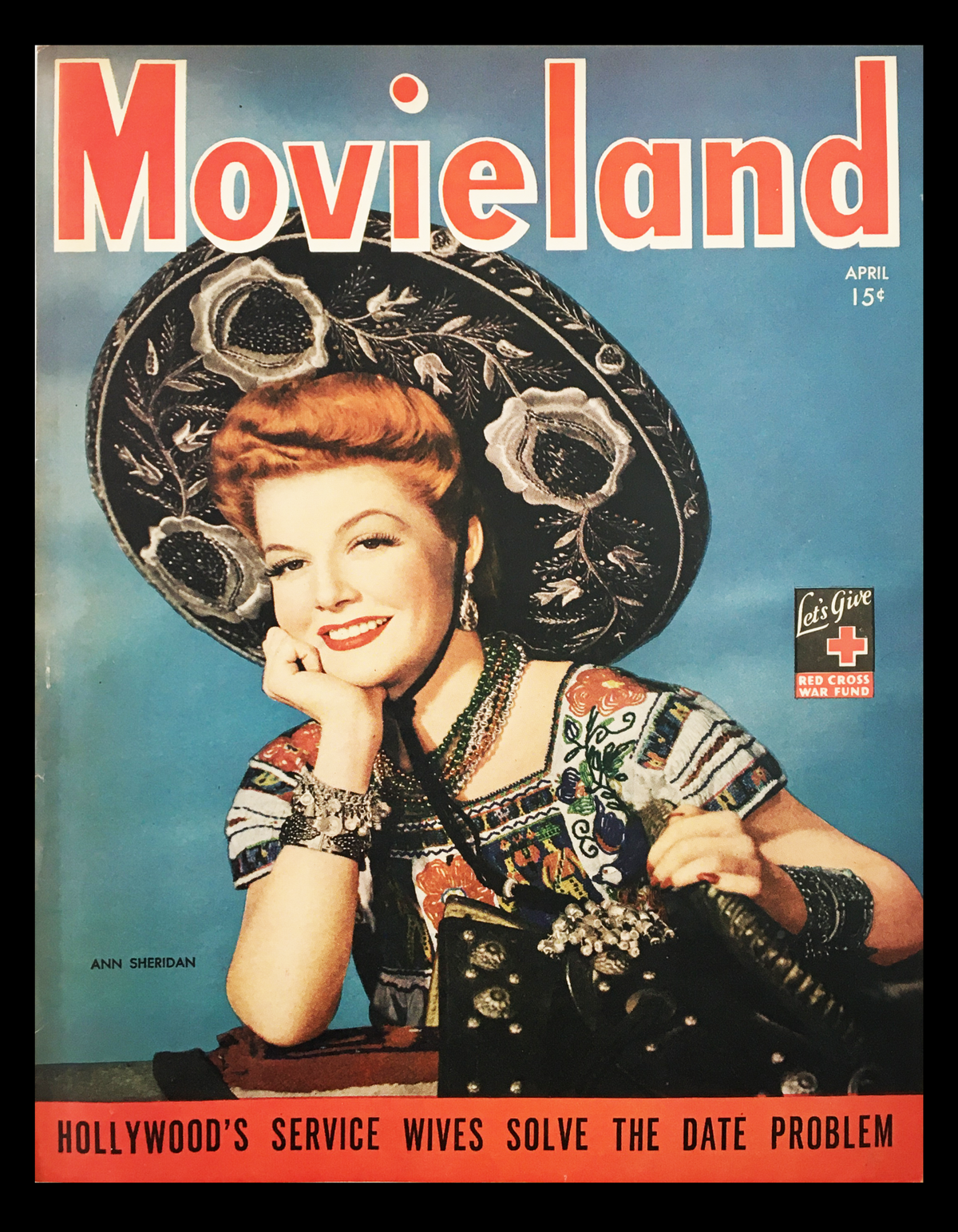 Cover Only Movieland Magazine April 1944 featuring Ann Sheridan, showcasing vibrant colors and retro design. A vintage artifact from Hollywood's golden age, ideal for collectors and film enthusiasts.