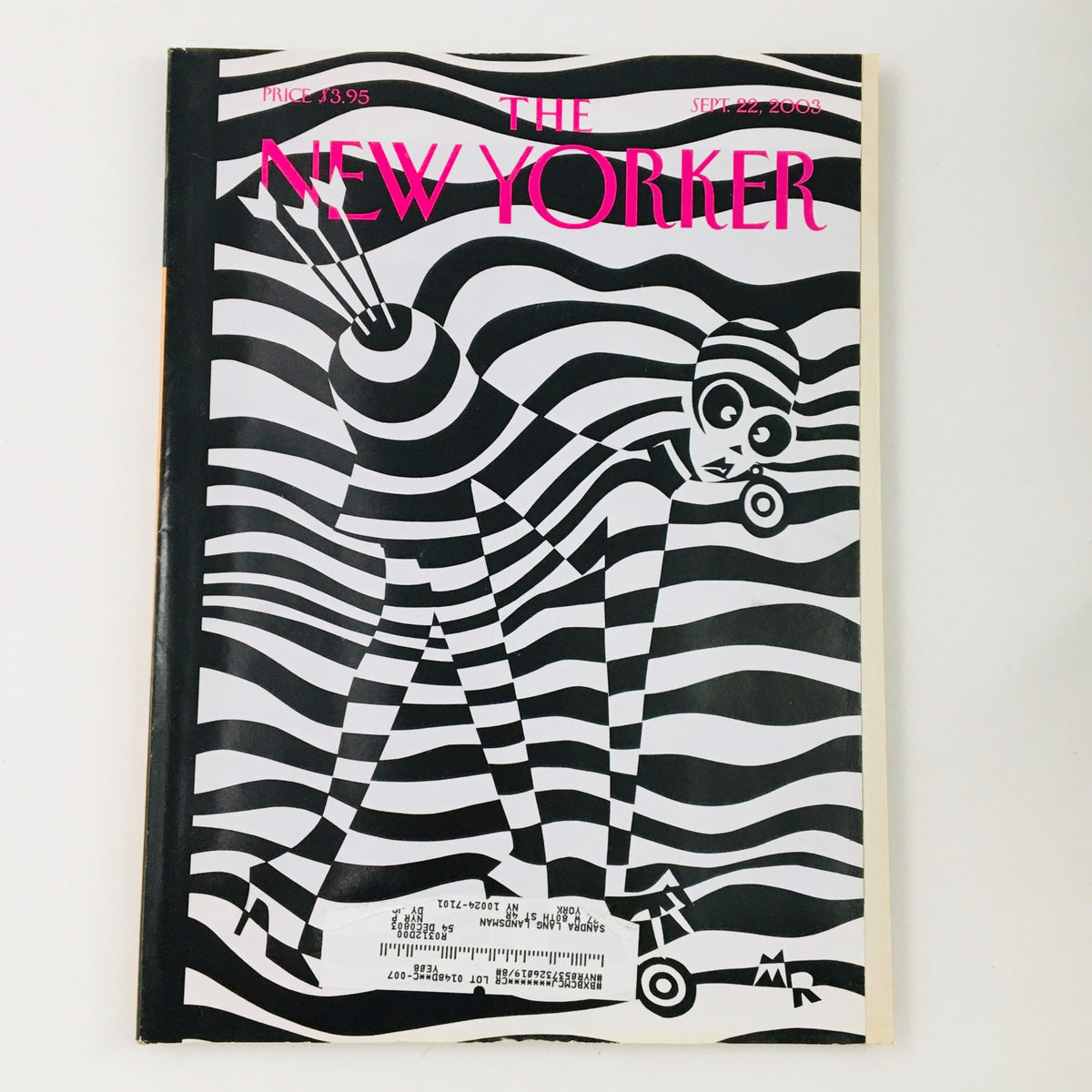 The New Yorker September 22 2003 magazine cover art by Michael Roberts featuring bold black and white lines with a whimsical figure, emphasizing the artistic trends of the early 2000s.