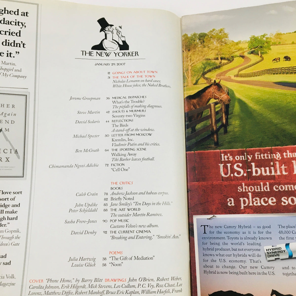 Interior page from The New Yorker Full Magazine January 29 2007 showcasing article headlines and content layout.