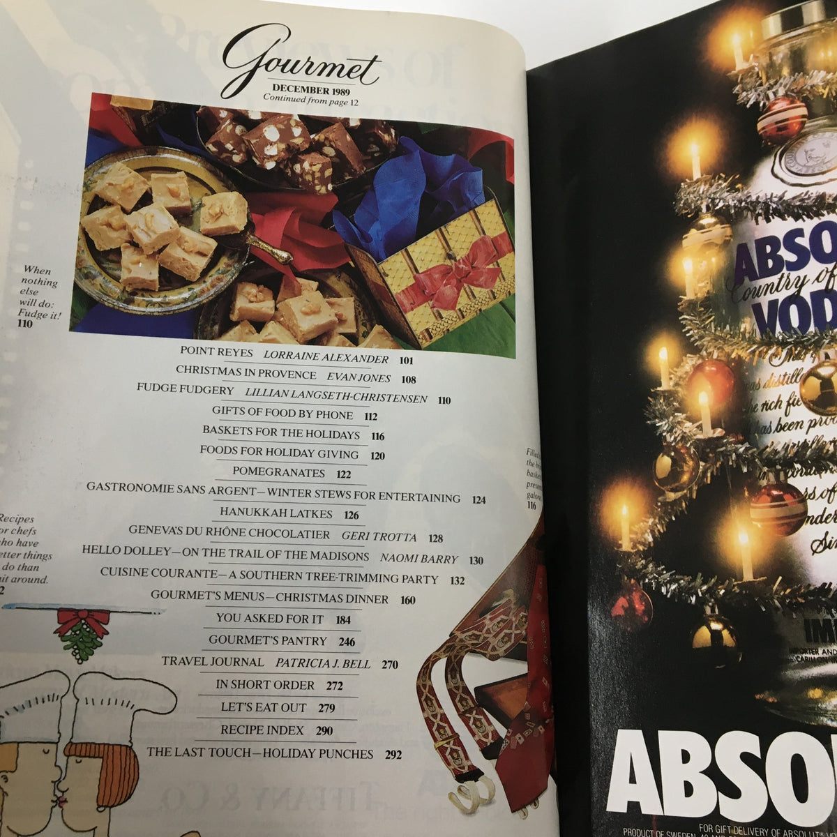 Another inside page of Gourmet Magazine December 1989, displaying a colorful spread of holiday treats and recipes.