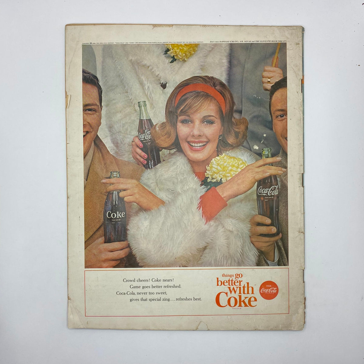 Back cover of VTG Boys' Life for All Boys Magazine October 1963, featuring a vintage Coca-Cola advertisement with cheerful individuals holding Coke bottles, capturing the nostalgic essence of the era.