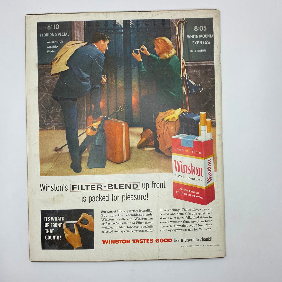 Look Magazine December 8 1959, displaying an advertisement for Winston cigarettes with a couple at a train station.