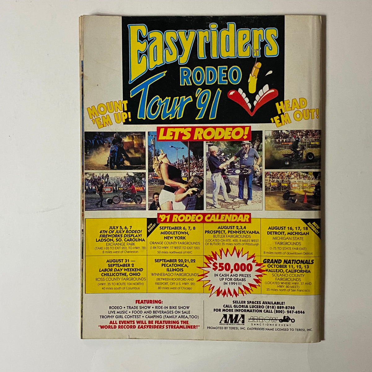 Back cover of Easyriders Magazine Presents November 1991, advertising the Easyriders Rodeo Tour '91 events and schedule details.