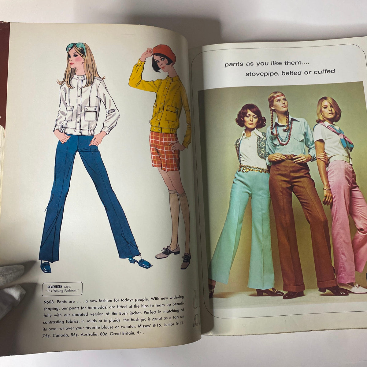 1969 February McCall's Step by Step Patterns Catalog showcasing vintage fashion illustrations of stylish women's attire, including wide-leg pants, blouses, and jackets.