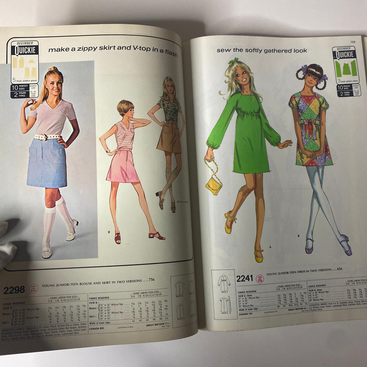 1970 McCall's School Spring Catalog displaying patterns for skirts and tops, highlighting youthful fashion styles including zippy skirts and gathered dresses.