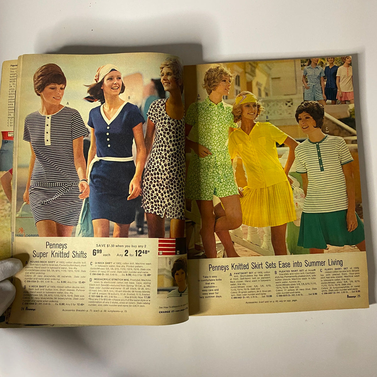 1970 JC Penneys Summer Store Catalog showcasing women in vibrant summer dresses and knitted shifts, highlighting early 1970s fashion trends.