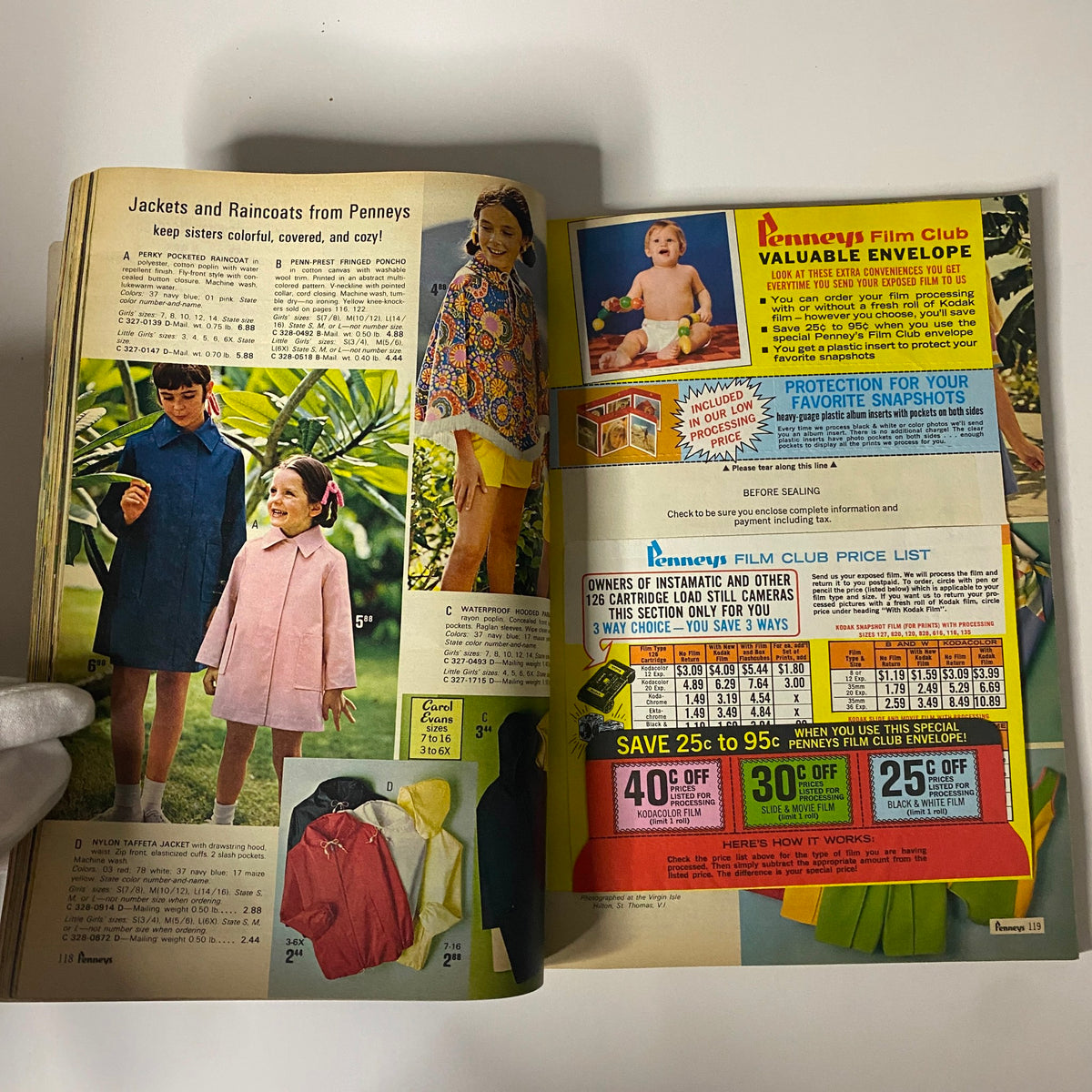 1970 JC Penneys Summer Store Catalog with children in colorful jackets and raincoats, showcasing playful summer attire and accessories.