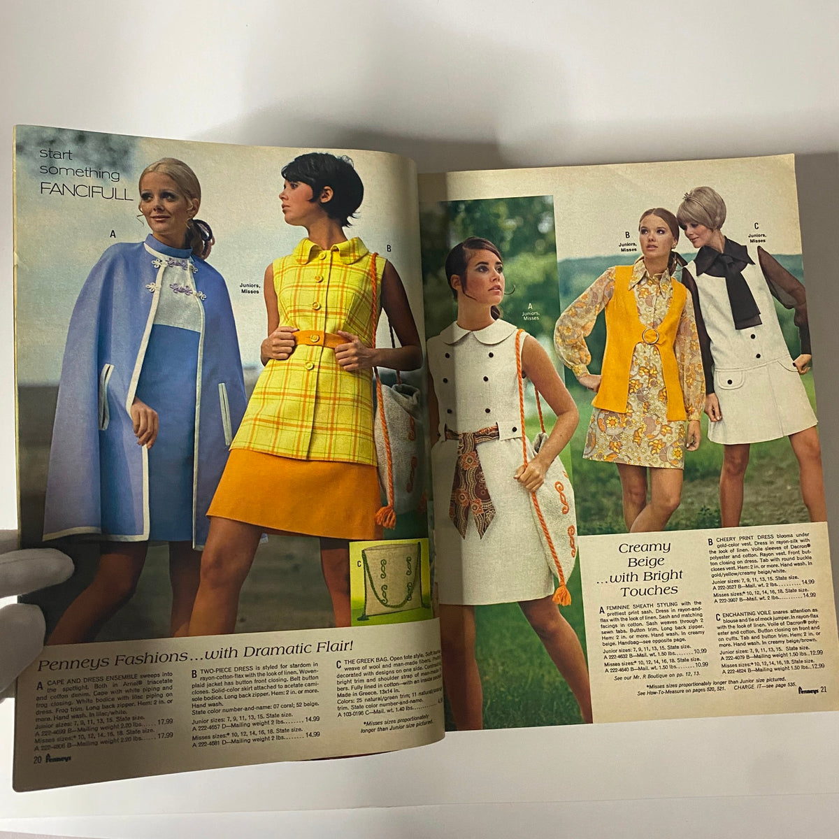 1970 JC Penneys Spring and Summer Store Catalog featuring fashionable women's clothing and accessories, showcasing styles including vibrant dresses and outfits for spring and summer.