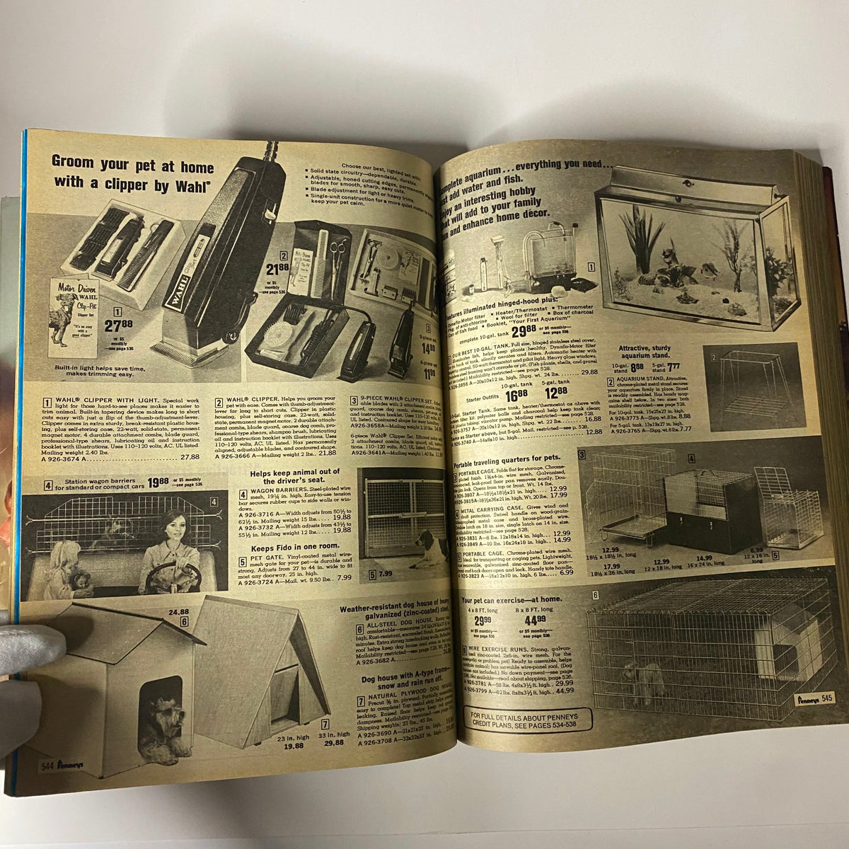 1970 JC Penneys Spring and Summer Store Catalog offering pet grooming products and supplies, showcasing items for pet care including clippers, cages, and aquariums.