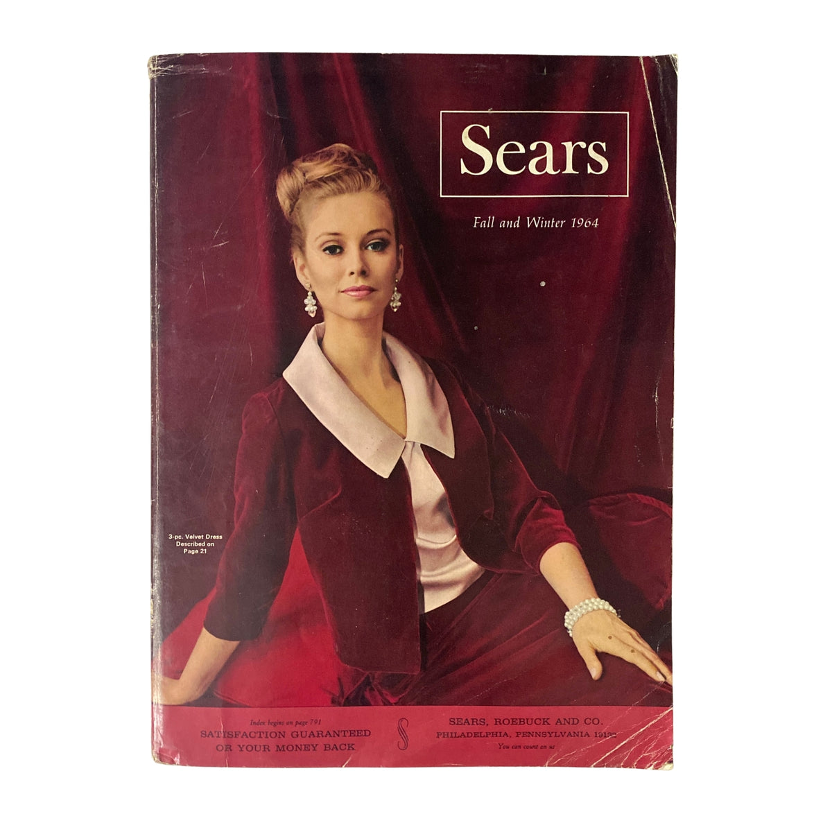 Cover of the 1970 Sears Fall and Winter Catalog featuring a vintage model dressed in a stylish velvet outfit with a white collar, showcasing seasonal fashion trends and home goods from the early 1970s.