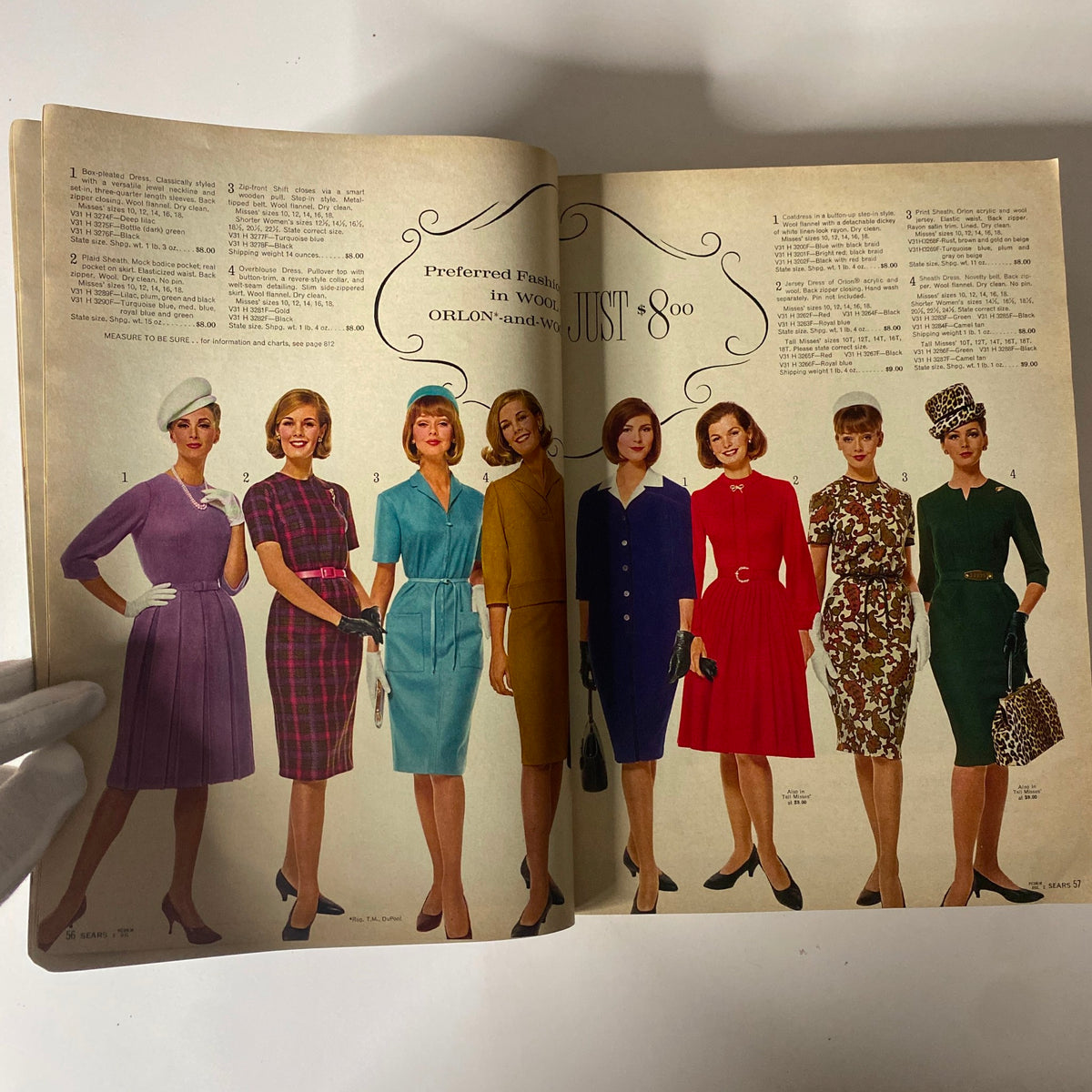 Colorful inside spread of the 1970 Sears Fall and Winter Catalog featuring a variety of women's dresses in various colors, illustrating the trends of the 1970s.