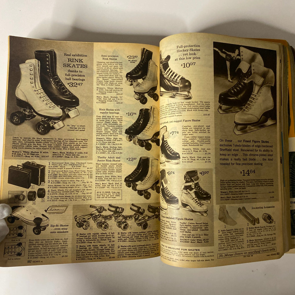 1970 Sears Fall and Winter Catalog displaying a selection of rink skates and hockey skates, with price listings and features emphasized for winter sports enthusiasts.