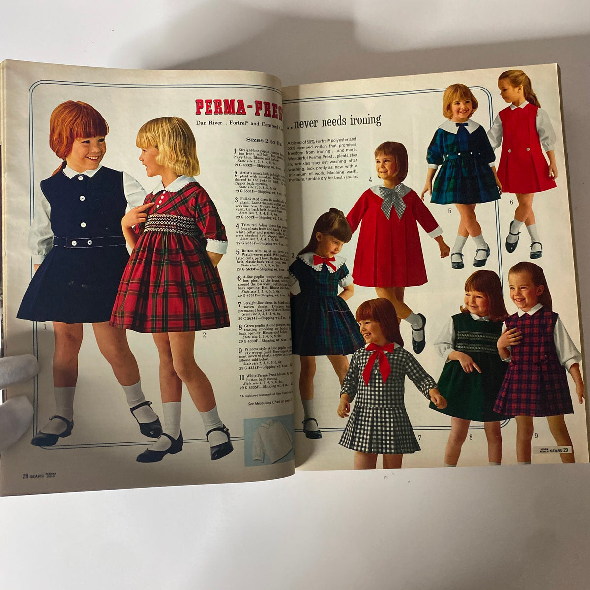 Another interior page of the 1965 Sears Fall and Winter Catalog displaying children's dresses in classic designs. This represents the essence of vintage Americana fashion.
