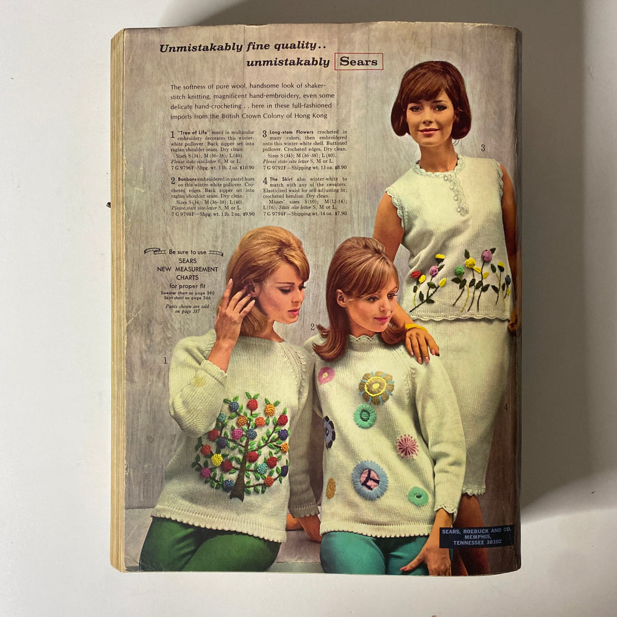 1965 Sears Fall and Winter Catalog displaying stylish sweaters and knitwear worn by women, illustrating classic 1960s fashion trends.