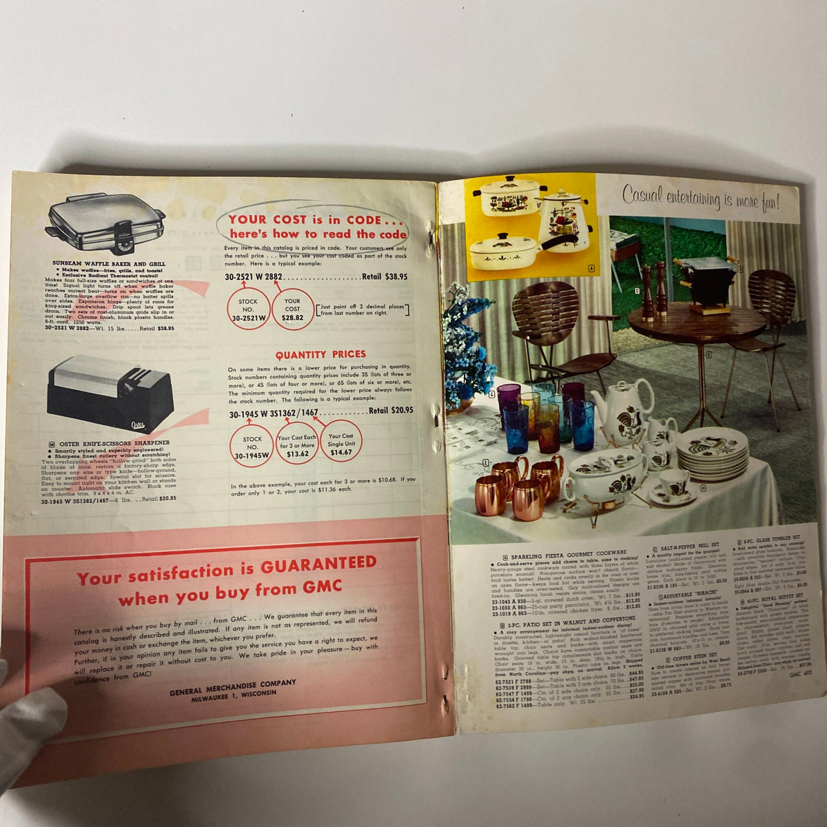 1961 General Merchandise Company Spring and Summer Catalog featuring kitchen appliances, casual dining setups, and dishware, emphasizing convenience and vibrant entertaining.
