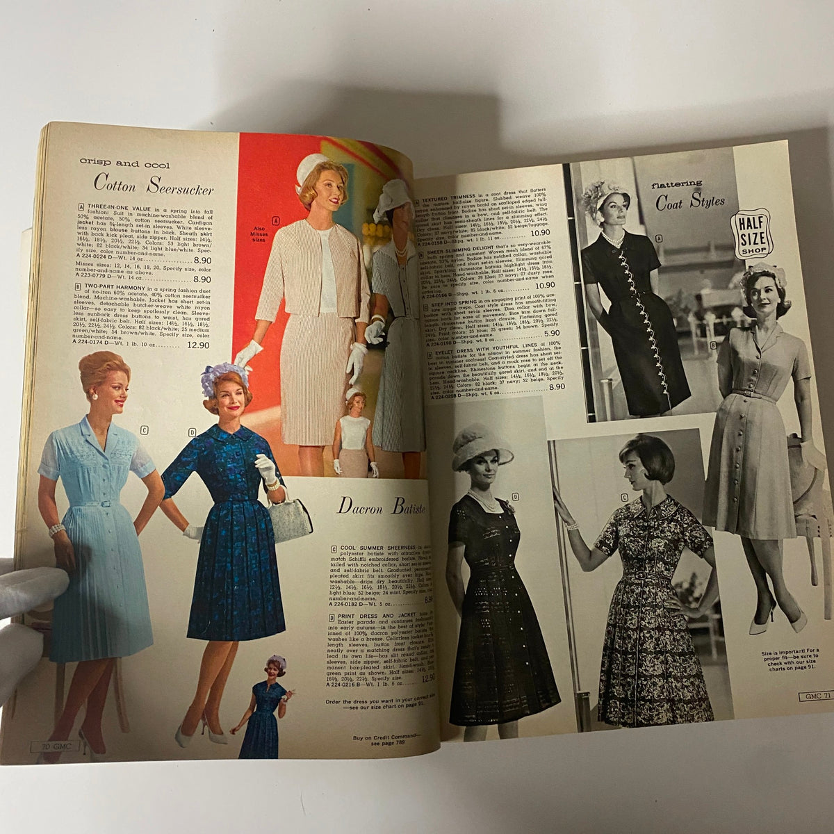 1963 General Merchandise Company Spring and Summer Catalog page displaying cool summer dresses and coats, with stylish designs and price information.