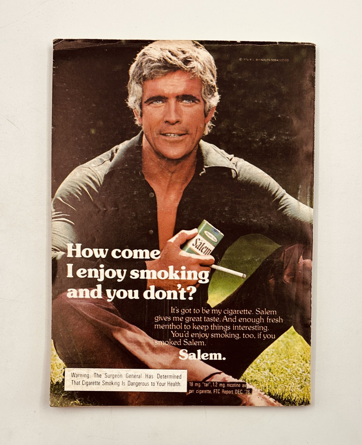 Back cover of the June 1977 Baseball Digest magazine featuring an advertisement for Salem cigarettes with a man promoting the product.