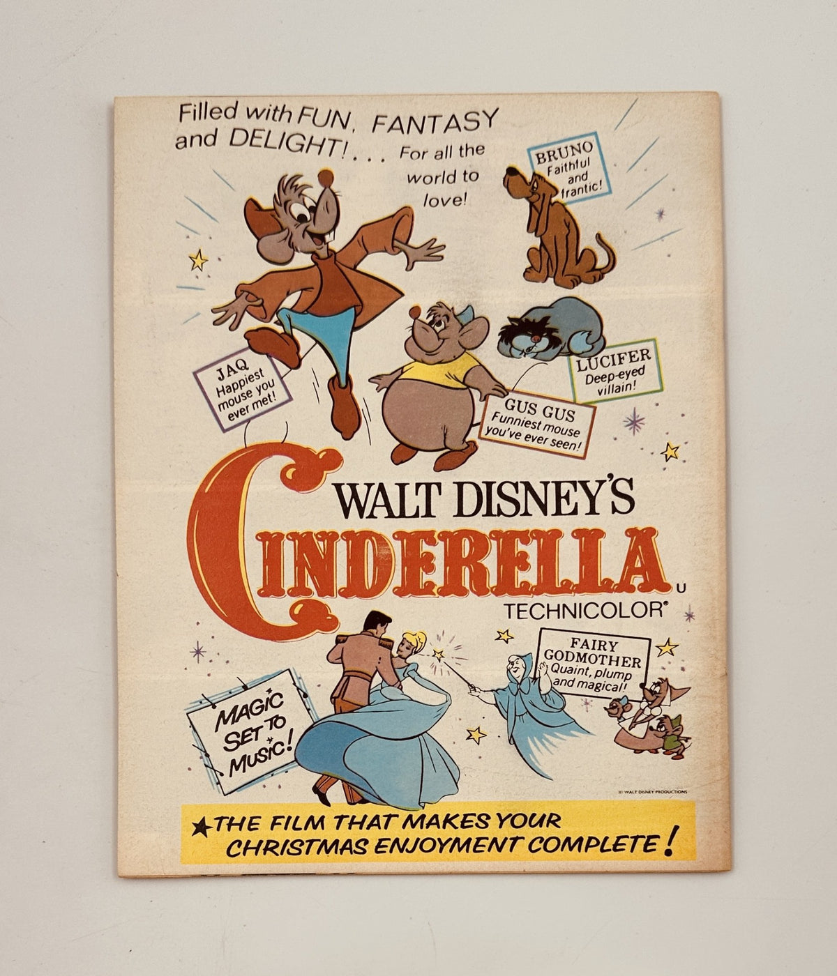 Walt Disney's Cinderella promotional illustration from a Showguide Magazine, highlighting fun and fantasy with iconic characters.