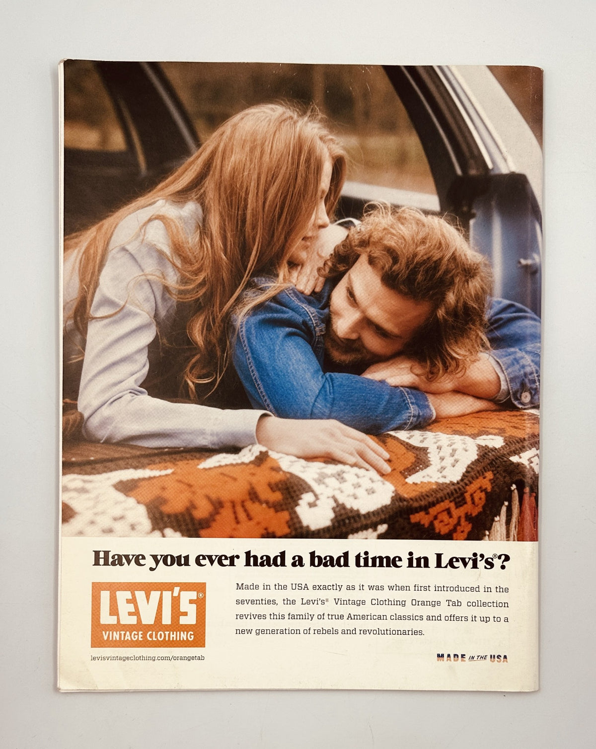 Back cover of Zipper Magazine August 1972 showcasing a Levi's clothing advertisement, emphasizing the brand's vintage appeal.