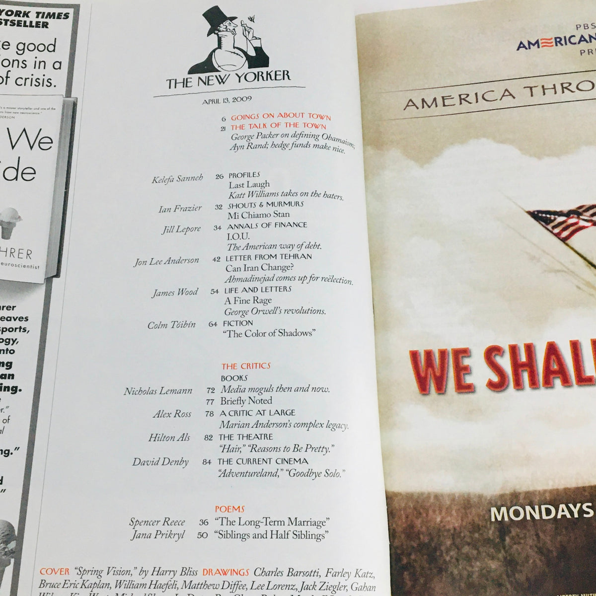 Interior page of The New Yorker April 13 2009, highlighting articles and features including the column 'Going on the Town' and contributions from various writers.