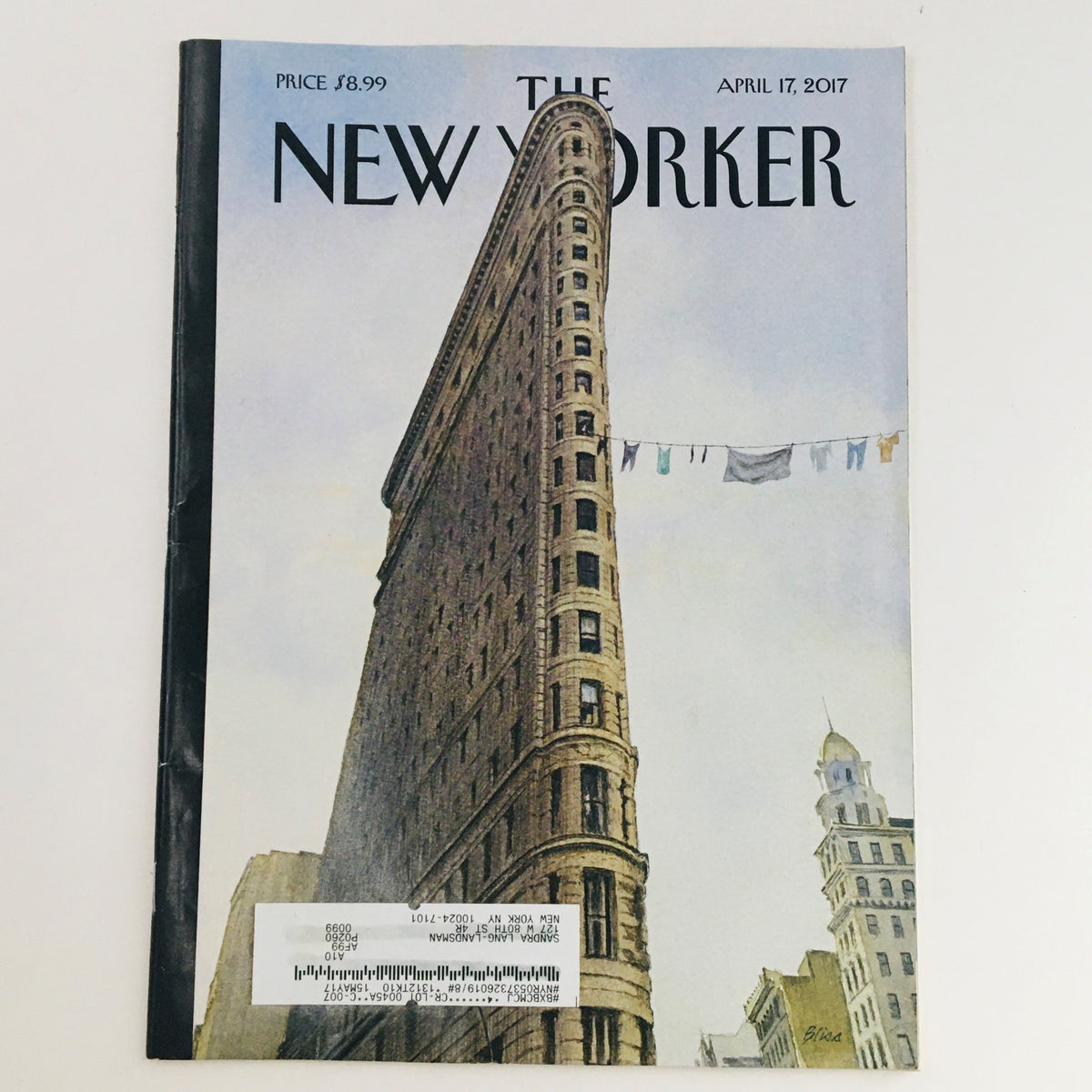 The New Yorker April 17 2017 Full Magazine Cover by Harry Bliss featuring a vintage building and clothes hanging on a line.