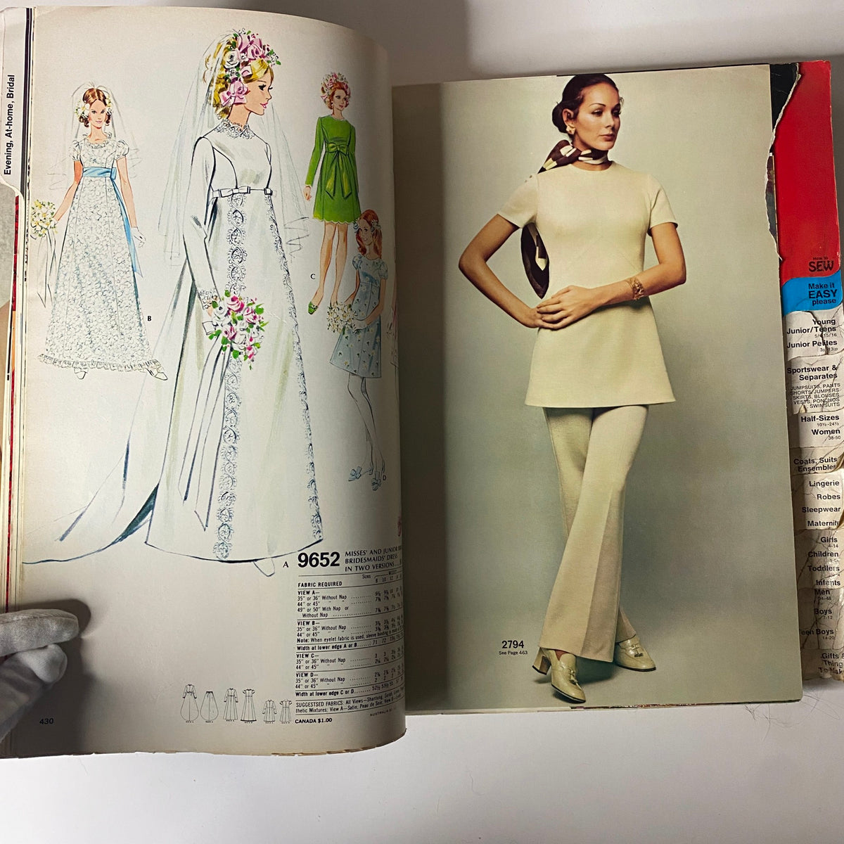 1971 McCall's Holiday Issue Catalog displaying bridal and junior dress patterns, highlighting elegant evening attire and chic modern fashion.