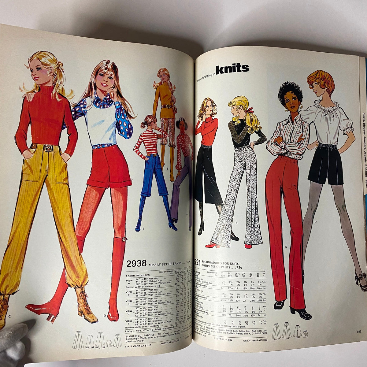 1972 April McCall's Catalog featuring colorful illustrations of knitwear and modern separates, showcasing fashionable trends from the 1970s for sewing enthusiasts.