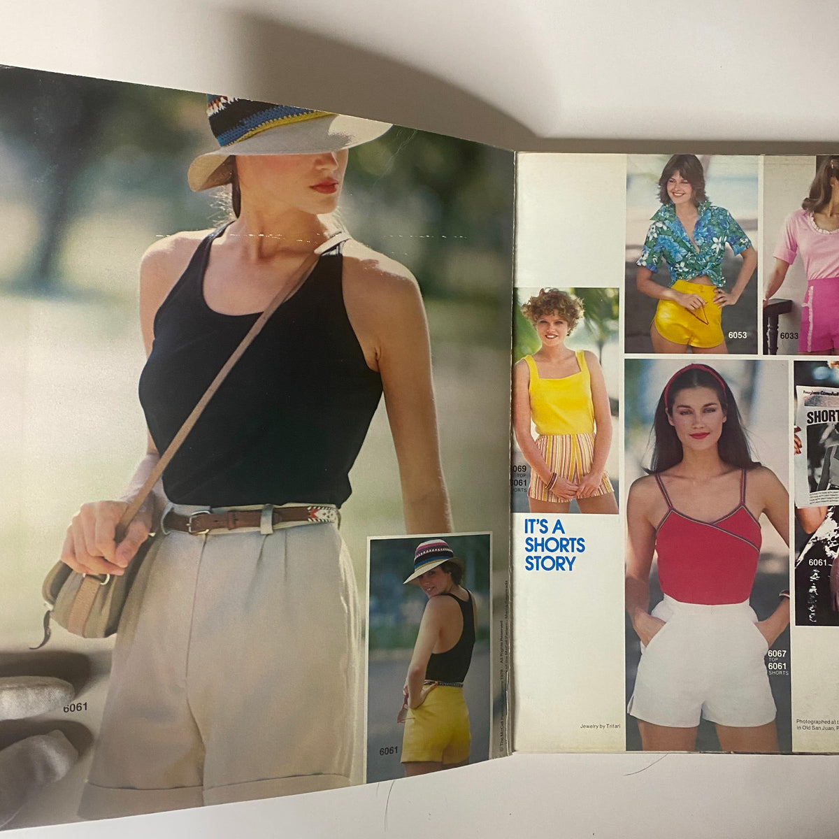 Inside page of the 1970s June Carefree Patterns McCall's Catalog displaying models in various stylish summer outfits including shorts, tops, and swimwear, emphasizing the catalog's focus on sunshine sewing.