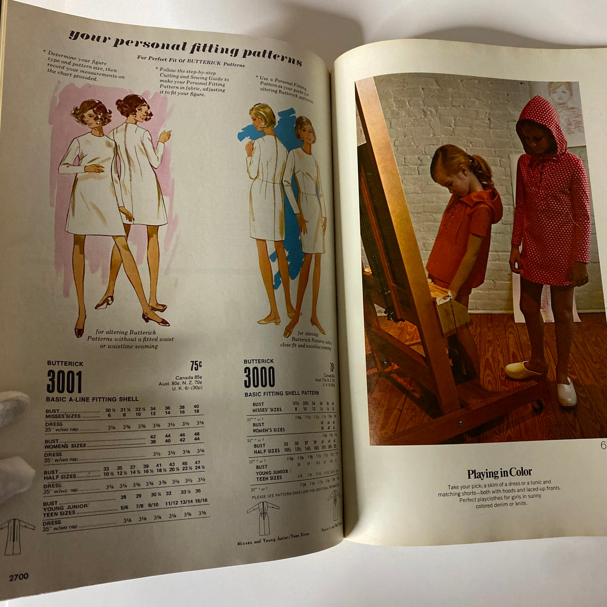 Image from the 1971 July Butterick Vogue Collection Catalog featuring personal fitting patterns. Displays models in simple dresses, with an emphasis on custom-fitting for better sewing outcome.