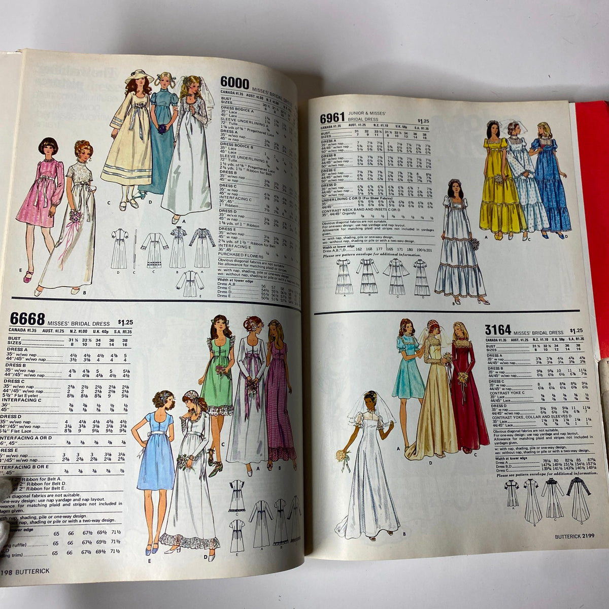 1974 June Butterick Catalog featuring elegant bridal dress patterns and formal attire, showcasing classic designs for special occasions.
