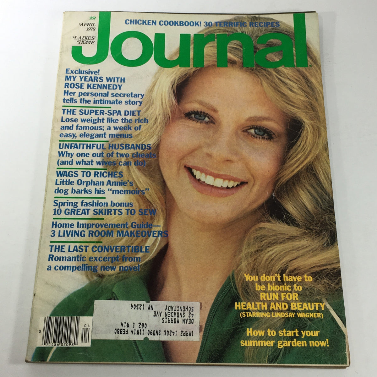 VTG Journal Magazine: April 1978 cover featuring an image of a smiling woman with blonde hair, highlighting articles including a story on Rose Kennedy and a feature on health and beauty starring Lindsay Wagner.