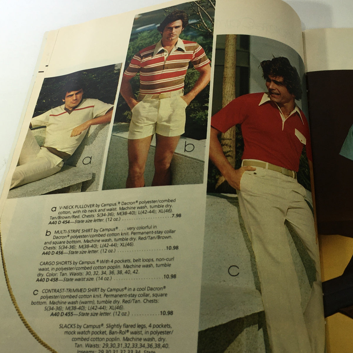 VTG Spiegel Store Catalog 1978 highlighting men's shorts and shirts in vibrant colors, showcasing summer fashion choices from the catalog.