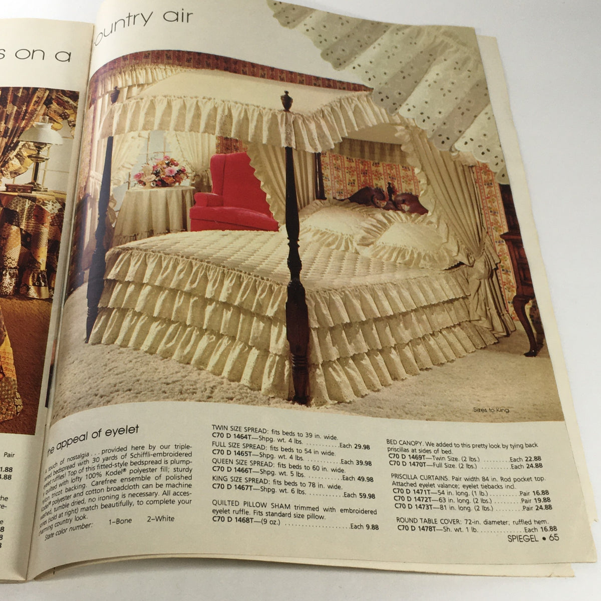 VTG Spiegel Store Catalog: 1978 - Elegant bedroom setting with a canopy bed and accessories, featuring ruffled linens and floral decor.