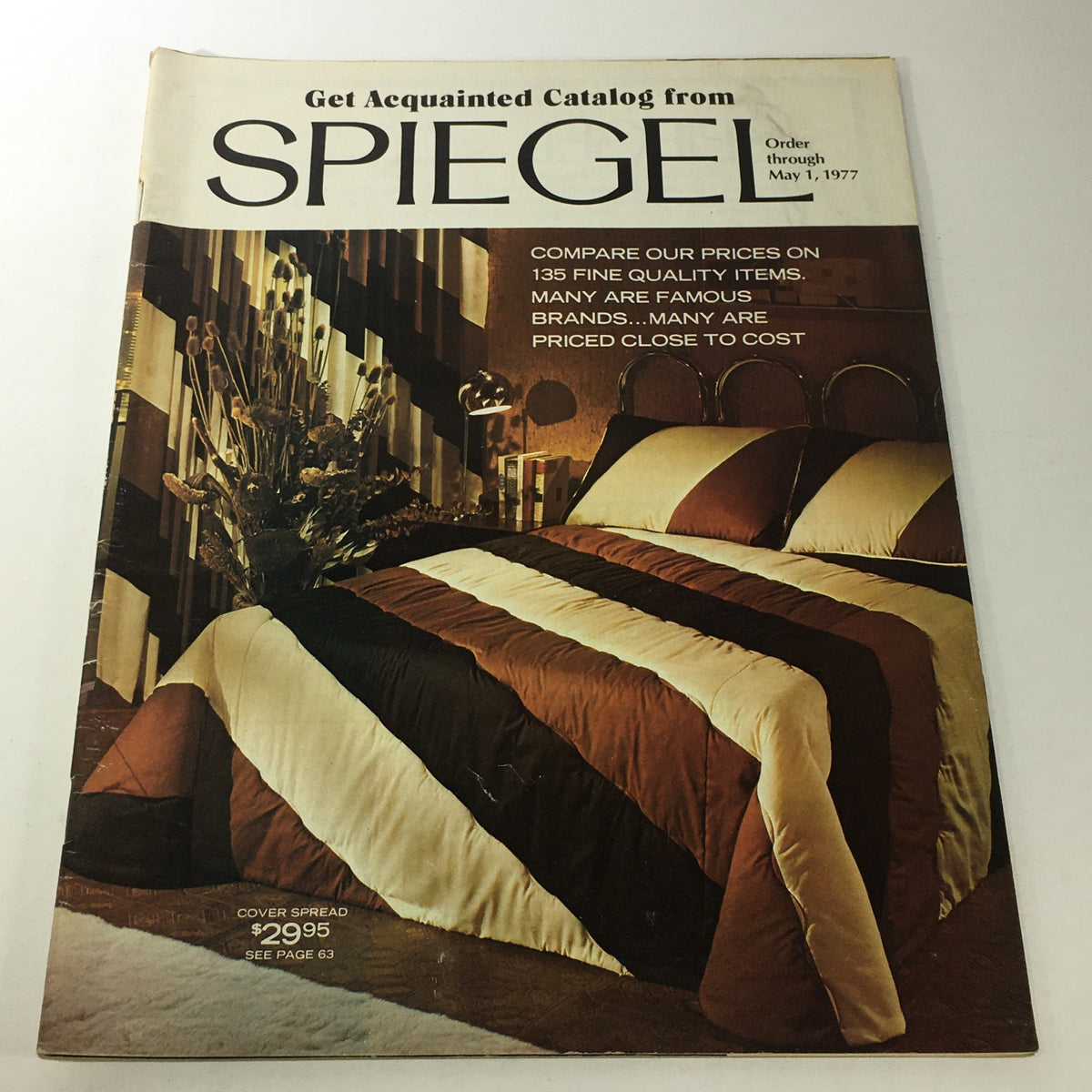 Cover of the VTG Spiegel Store Catalog from May 1, 1977, featuring a stylish bedroom display with a striped bedspread and decorative accents.