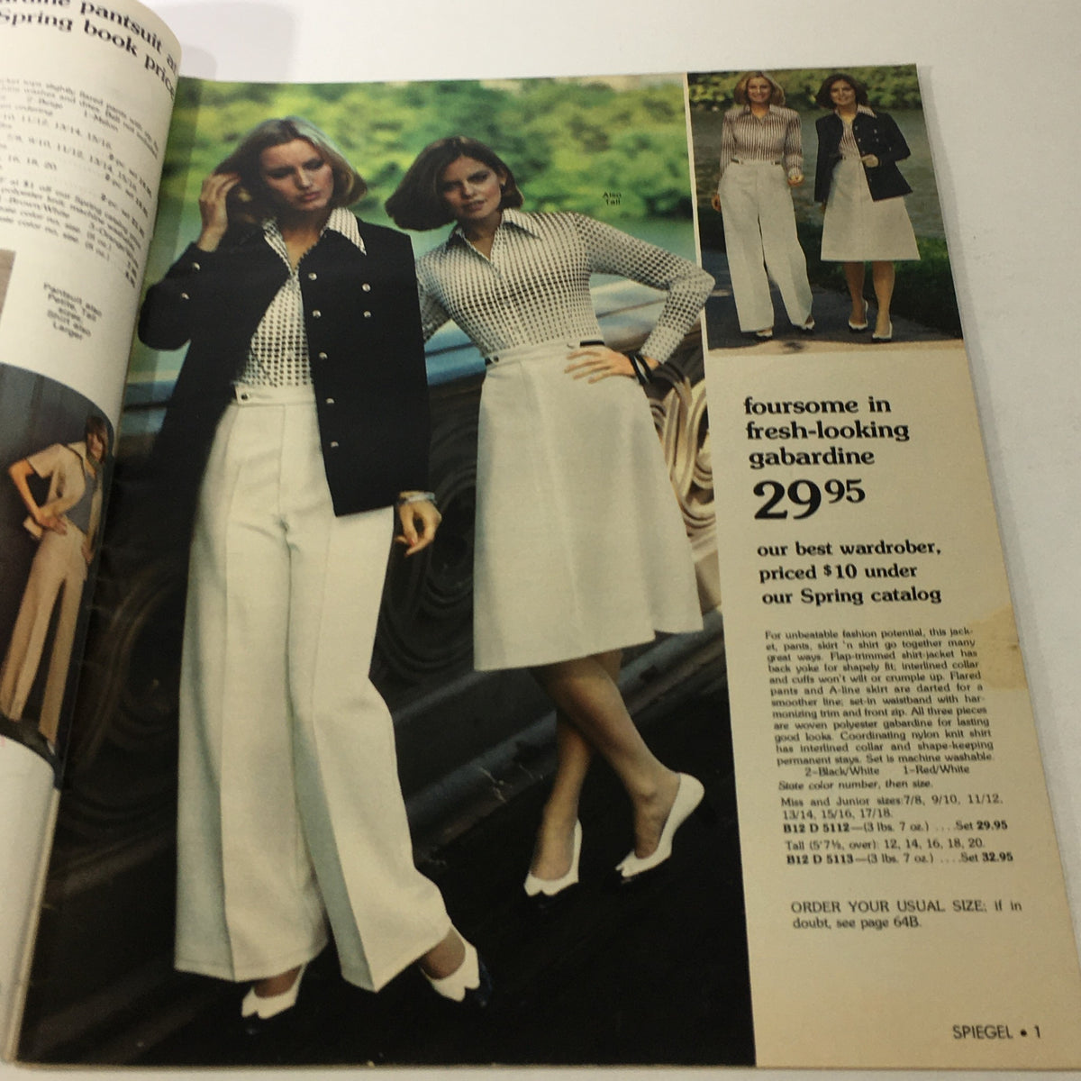 Interior page of the VTG Spiegel Store Catalog showcasing two women modeling fashionable outfits from the 1977 collection, focusing on gabardine styles.