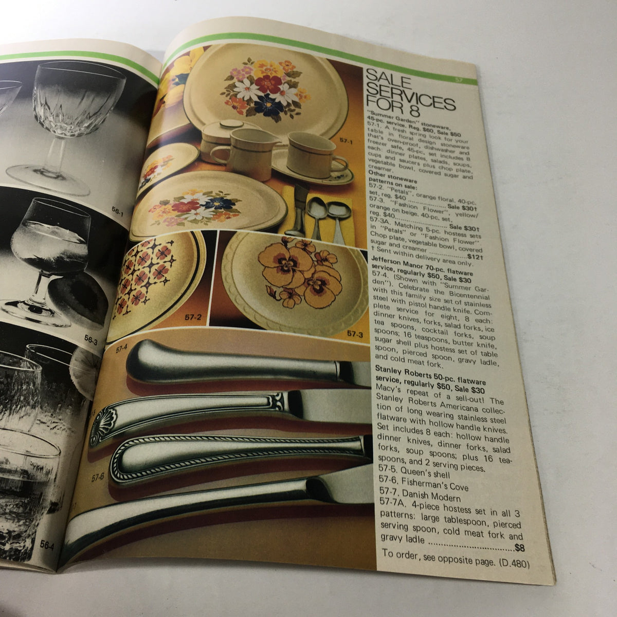 VTG Macy's Spring Sale Store Catalog: March 1976 highlighting dinnerware and serving utensils for eight, capturing the essence of 1970s kitchen goods.