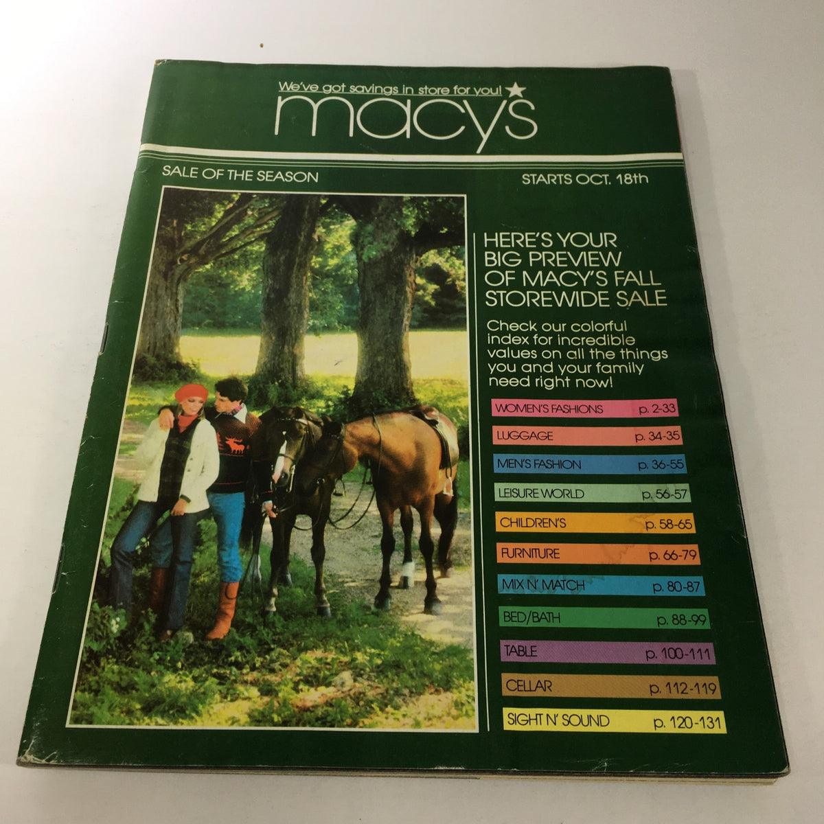 Cover of the VTG Macy's Fall Sale Store Catalog: March 1978 featuring scenic outdoor image with two people and horses, highlighting the Storewide Sale of the Season.