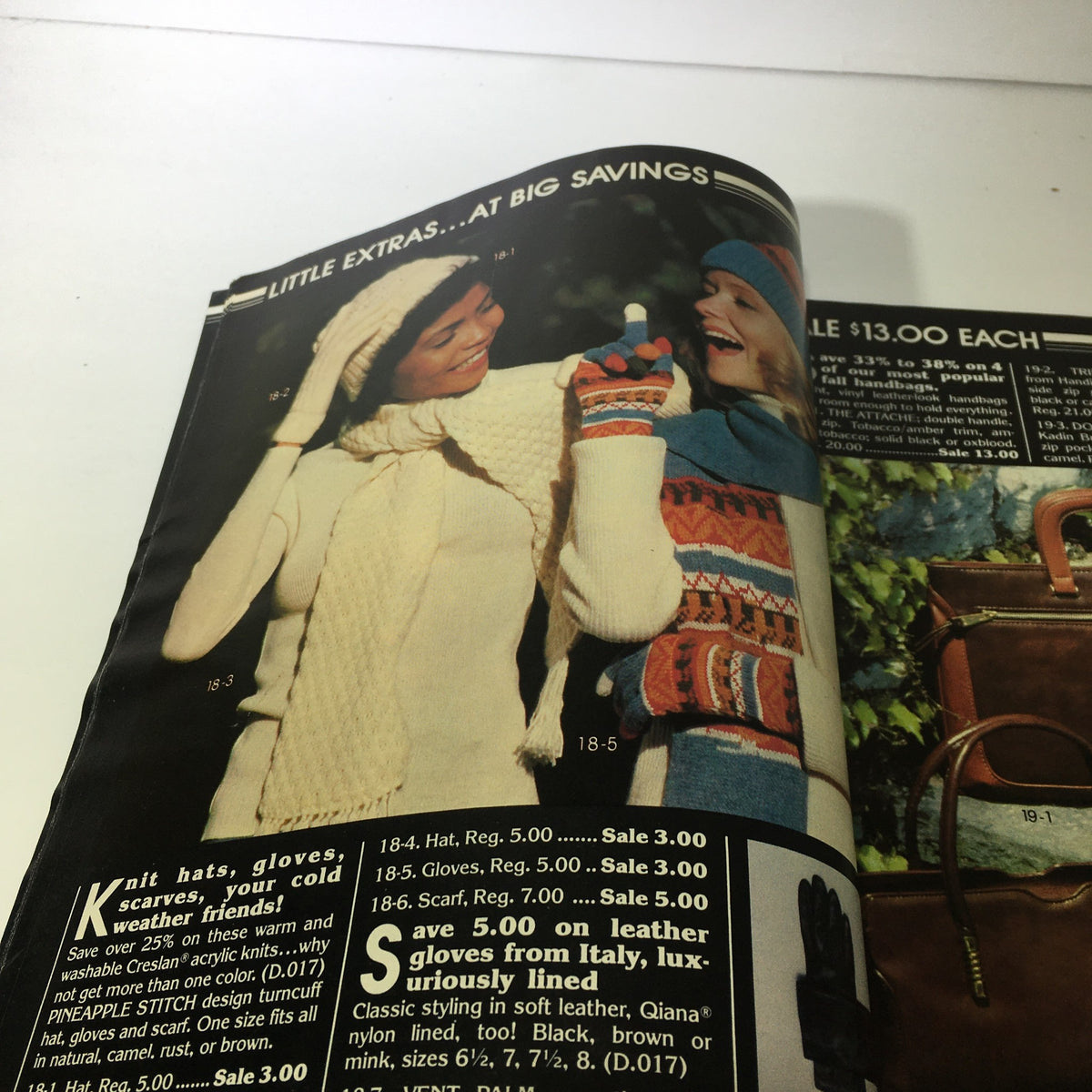 Interior page of the VTG Macy's Fall Sale Store Catalog: March 1978 showcasing women wearing winter accessories including knit hats and gloves, promoting various cold weather items.