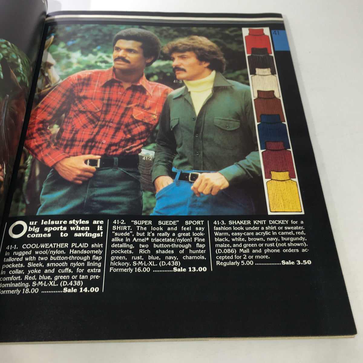 VTG Macy's Fall Sale Store Catalog, March 1978 featuring two models showcasing leisure styles including a plaid shirt and suede sport shirt, highlighting a storewide sale with prices.